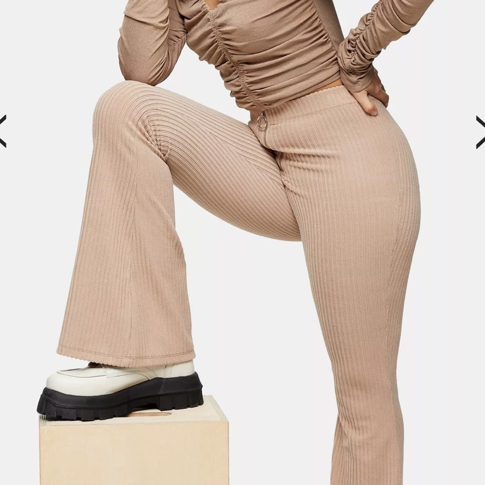 New Topshop Stone Corduroy Ribbed Flare